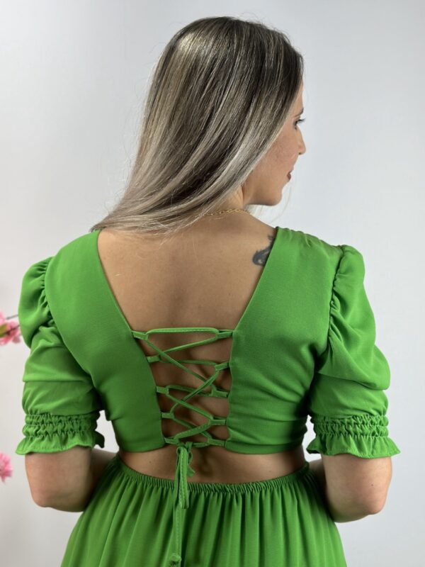 Vestido Longo Verde com Meia Manga, Bojo e Fenda Lateral