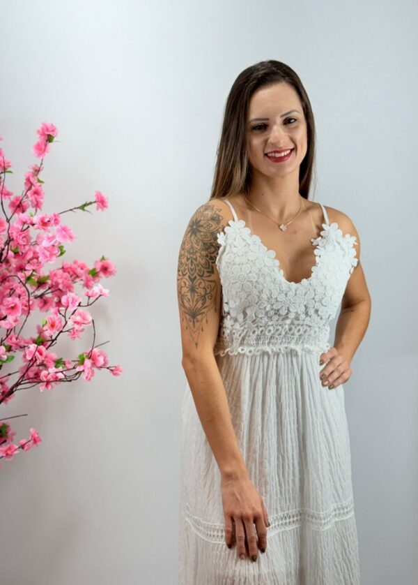 Vestido Longo com Guipir Branco