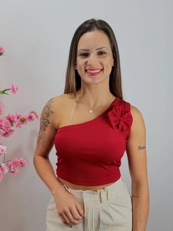 Cropped de Um Ombro Só com Flor - Código 1265-1