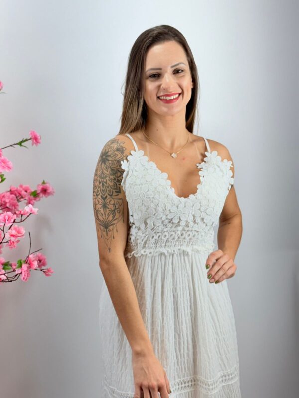 Vestido Longo com Guipir Branco