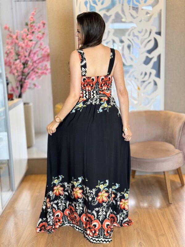 Vestido Longo Preto Floral