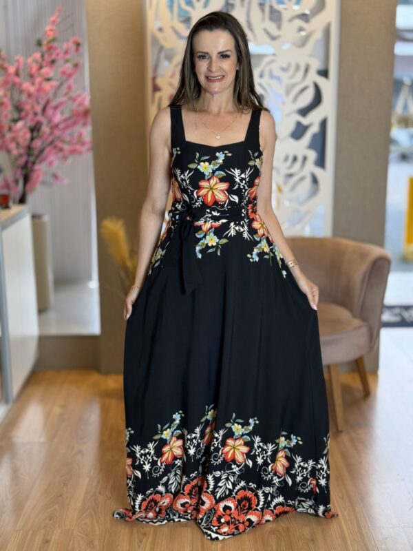 Vestido Longo Preto Floral