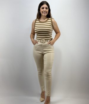 Calça Skinny Resinada Bege