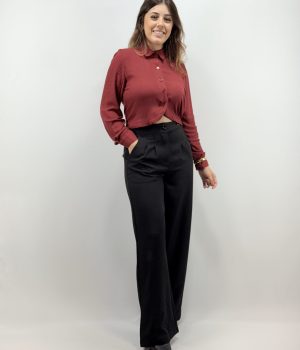 Calça Alfaiataria Cós Alto Preta